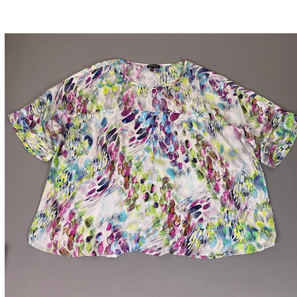 Spense Blouse Top Women's 2X‎ Multicolor Abstract Watercolor Dolman Short Sleeve